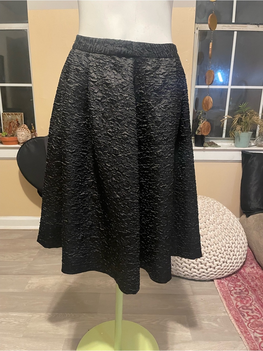 Astr Black Textured A-Line Midi Skirt 15” Waist